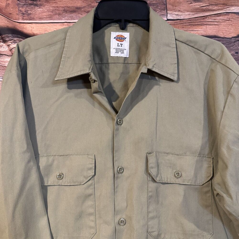 Dickies Men's LT Large Tall Khaki Tan Long Sleeve Button Down Work Shirt - Picture 2 of 7